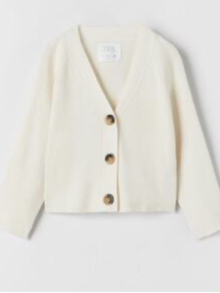 Zara Kids Cream Ribbed Knit Cropped Cardigan|9-10